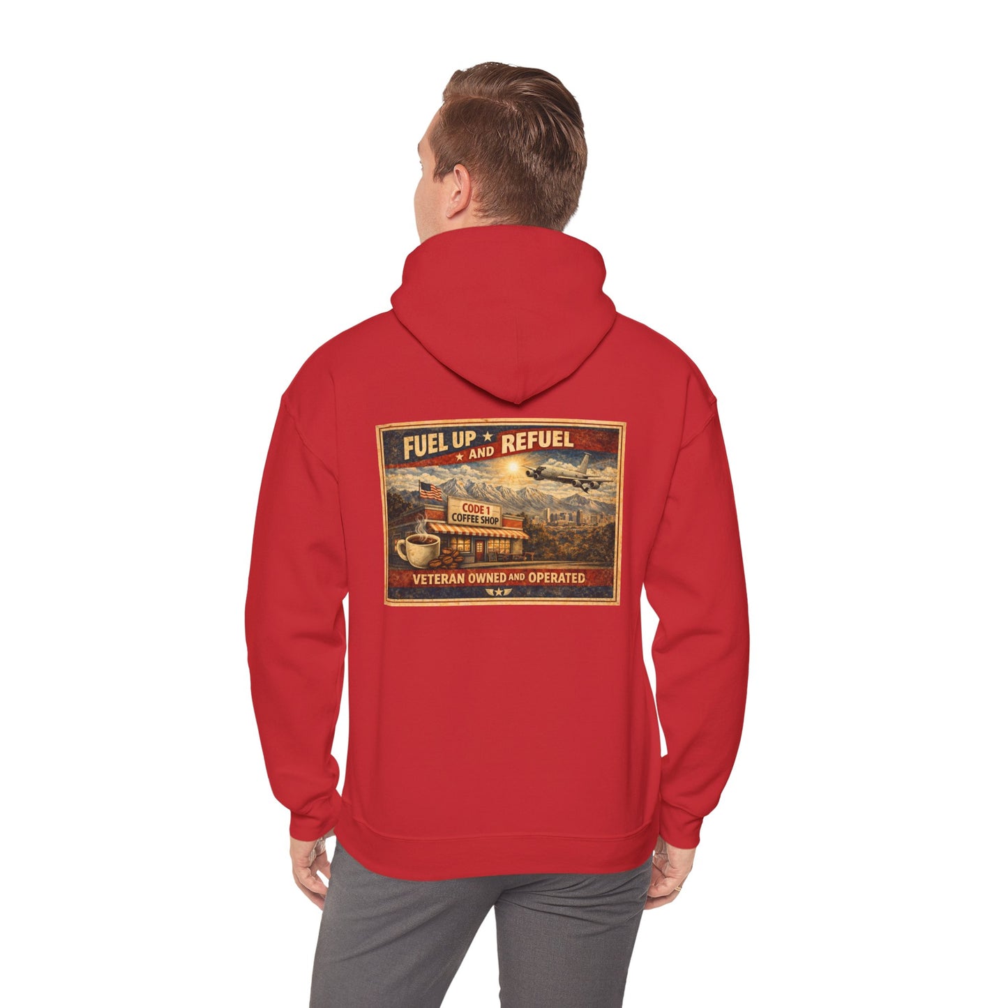 Vintage Gas Station Coffee Hoodie — "Fuel Up and Refuel" Retro Veteran-Owned Design