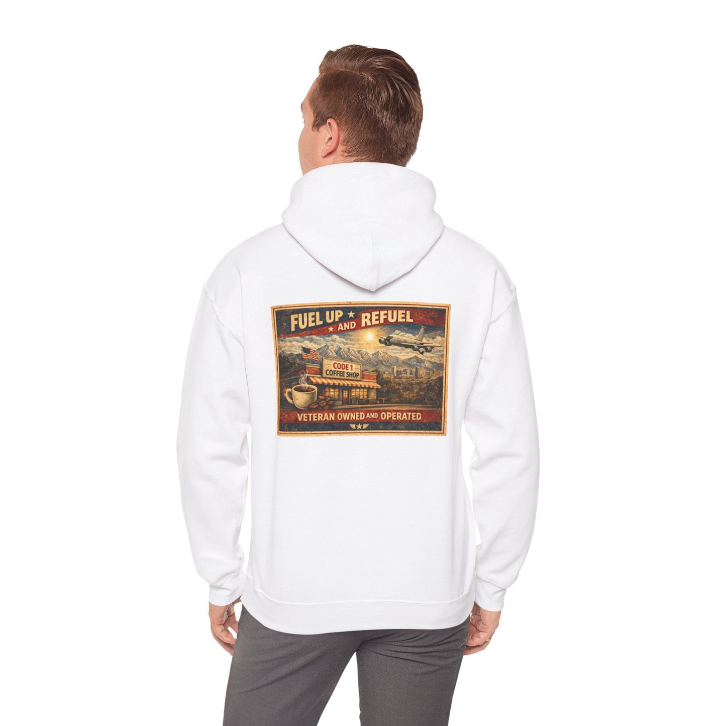 Vintage Gas Station Coffee Hoodie — "Fuel Up and Refuel" Retro Veteran-Owned Design