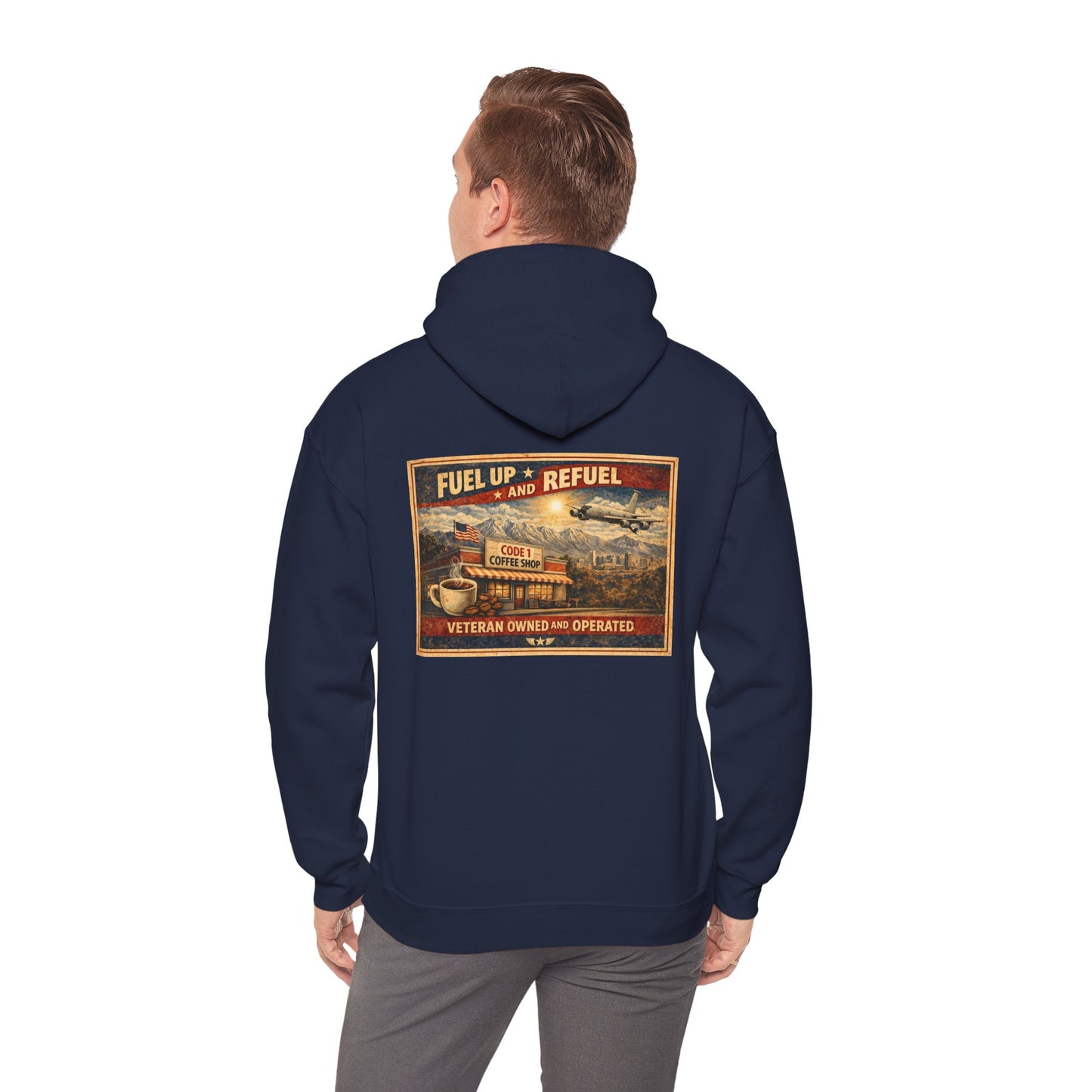 Vintage Gas Station Coffee Hoodie — "Fuel Up and Refuel" Retro Veteran-Owned Design