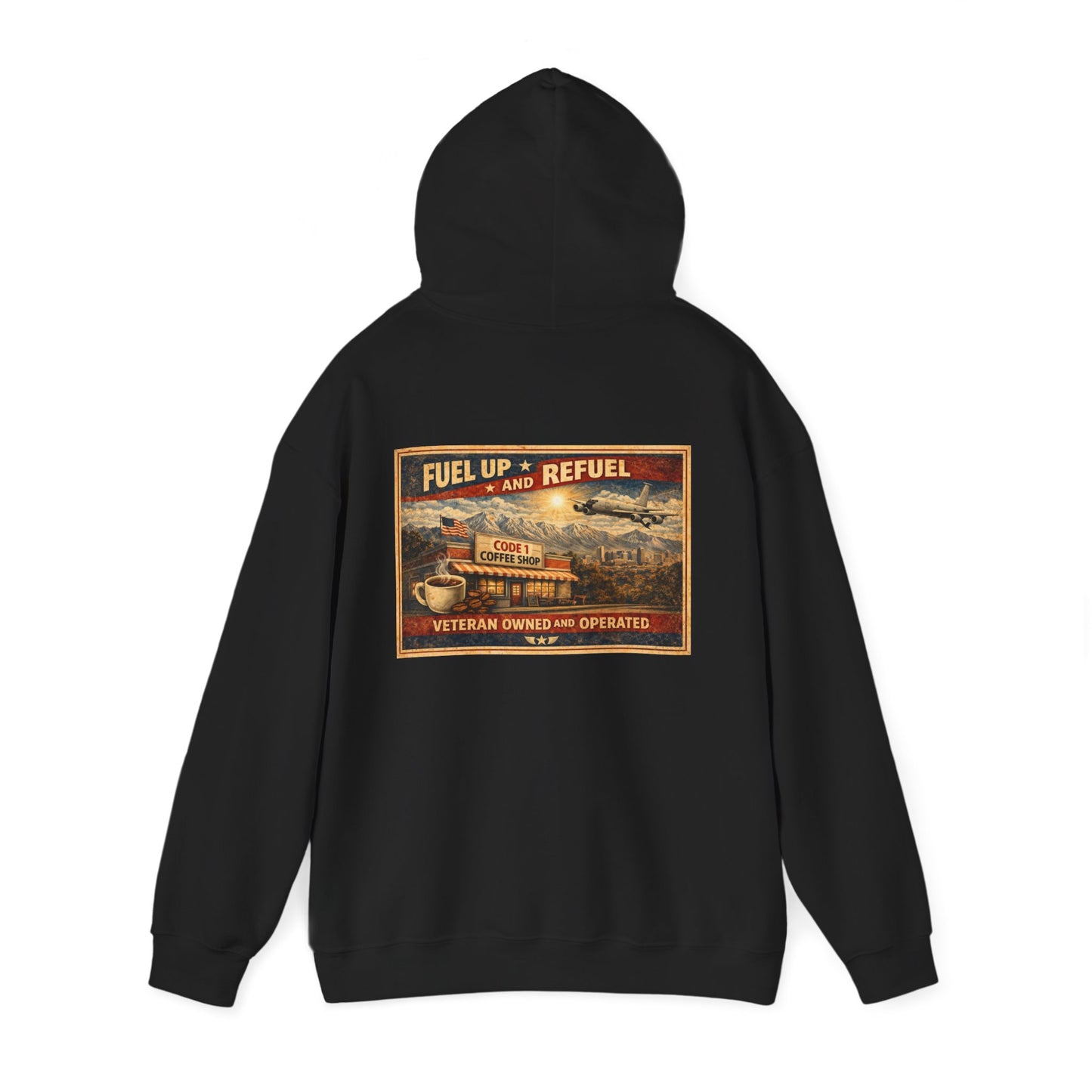 Vintage Gas Station Coffee Hoodie — "Fuel Up and Refuel" Retro Veteran-Owned Design
