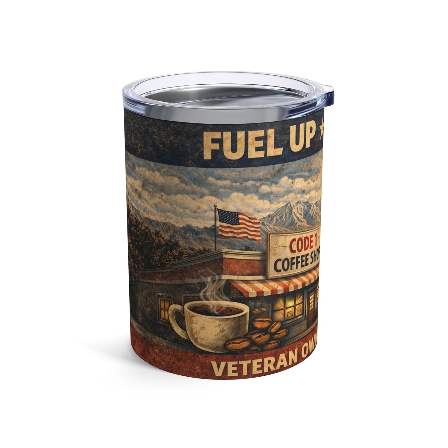 10oz Coffee Tumbler — 'Code 1 Coffee Shop'