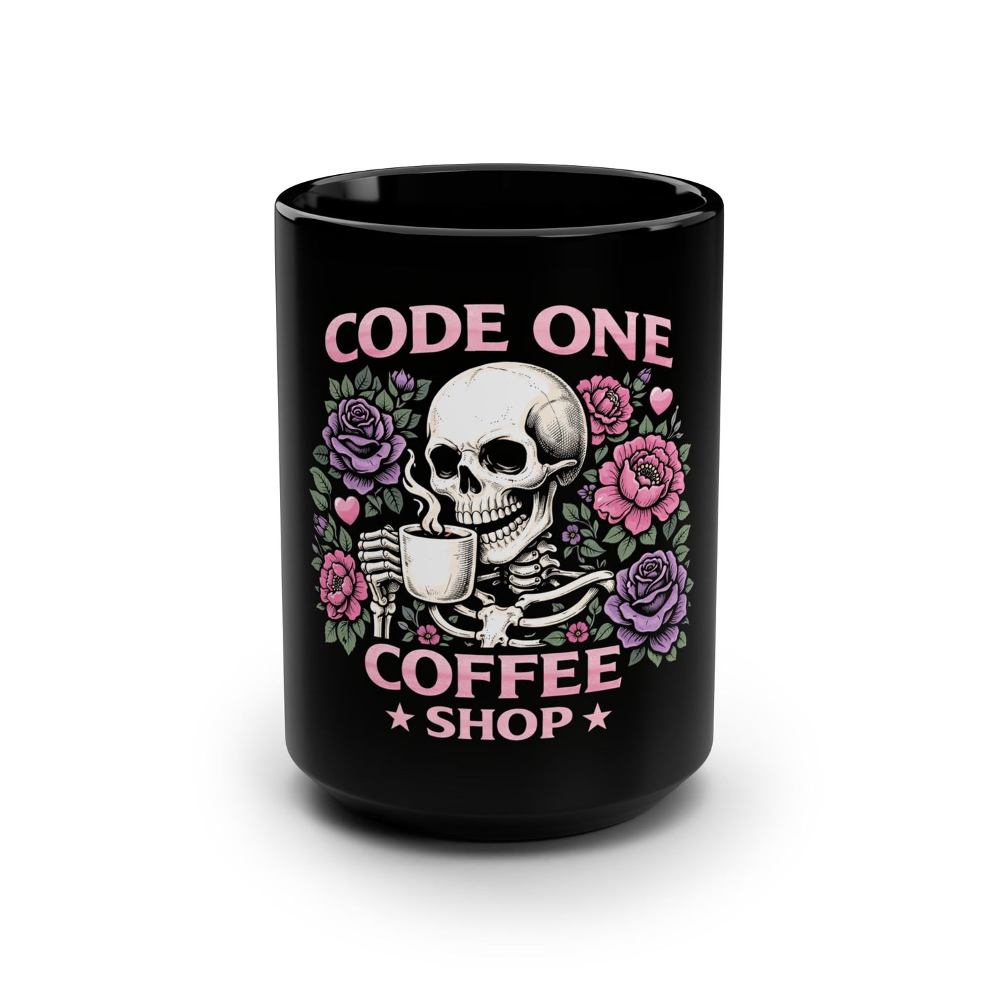 Skull & Roses - Code One Coffee Shop Classic Black 15oz Mug