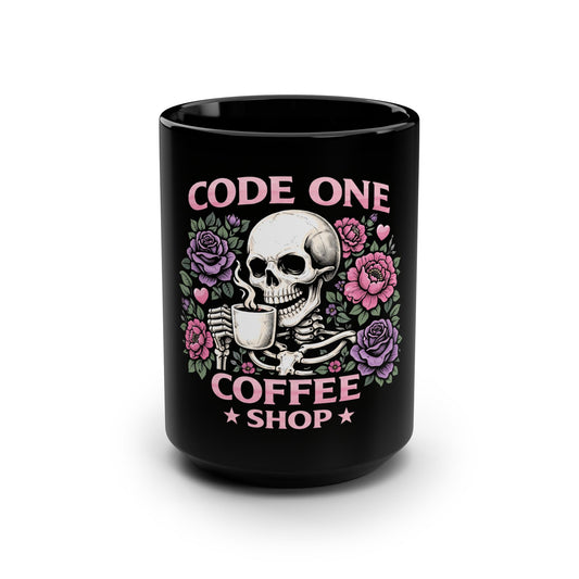 Skull & Roses - Code One Coffee Shop Classic Black 15oz Mug