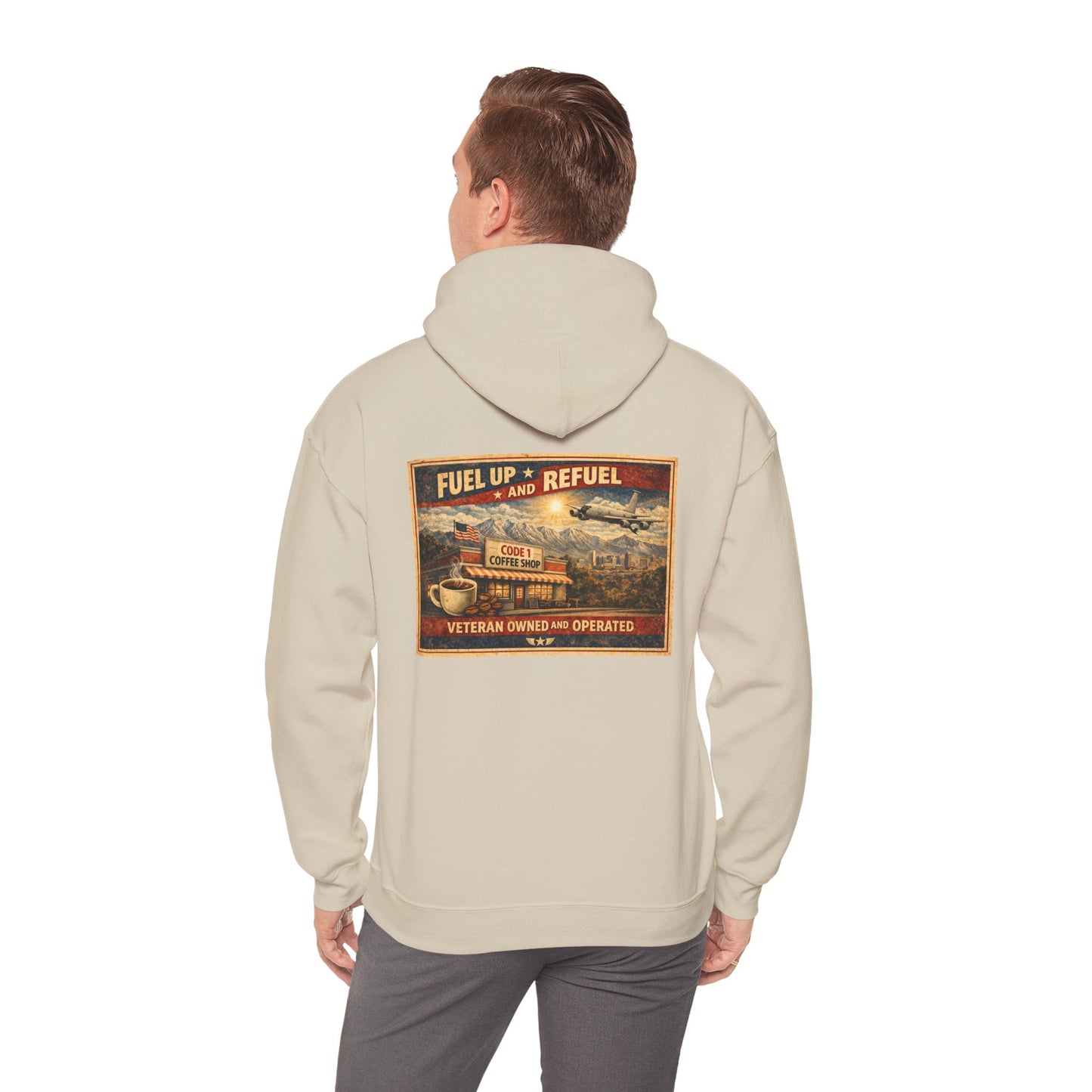 Vintage Gas Station Coffee Hoodie — "Fuel Up and Refuel" Retro Veteran-Owned Design