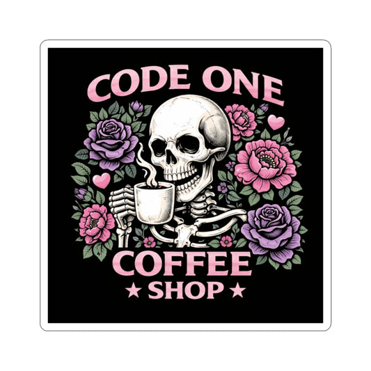 Skull & Roses Code One Coffee Shop Decal
