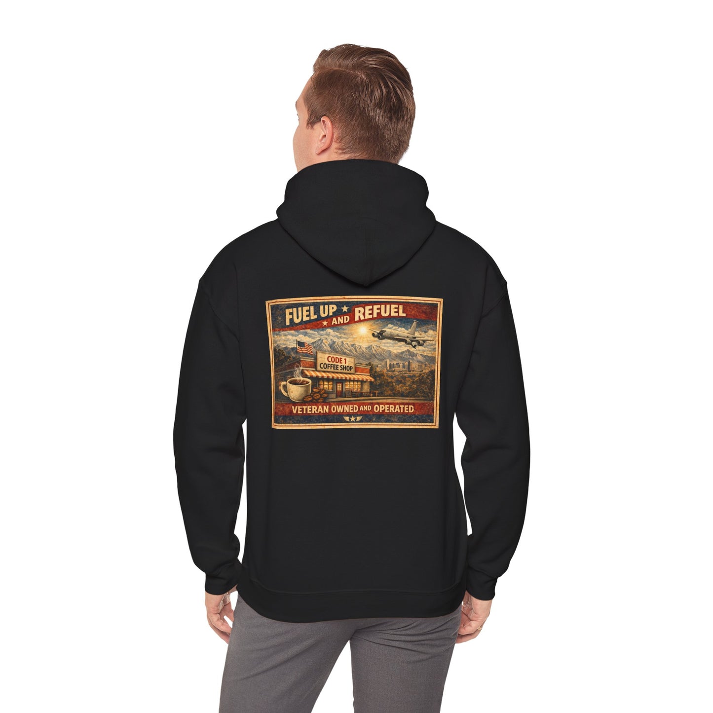 Vintage Gas Station Coffee Hoodie — "Fuel Up and Refuel" Retro Veteran-Owned Design
