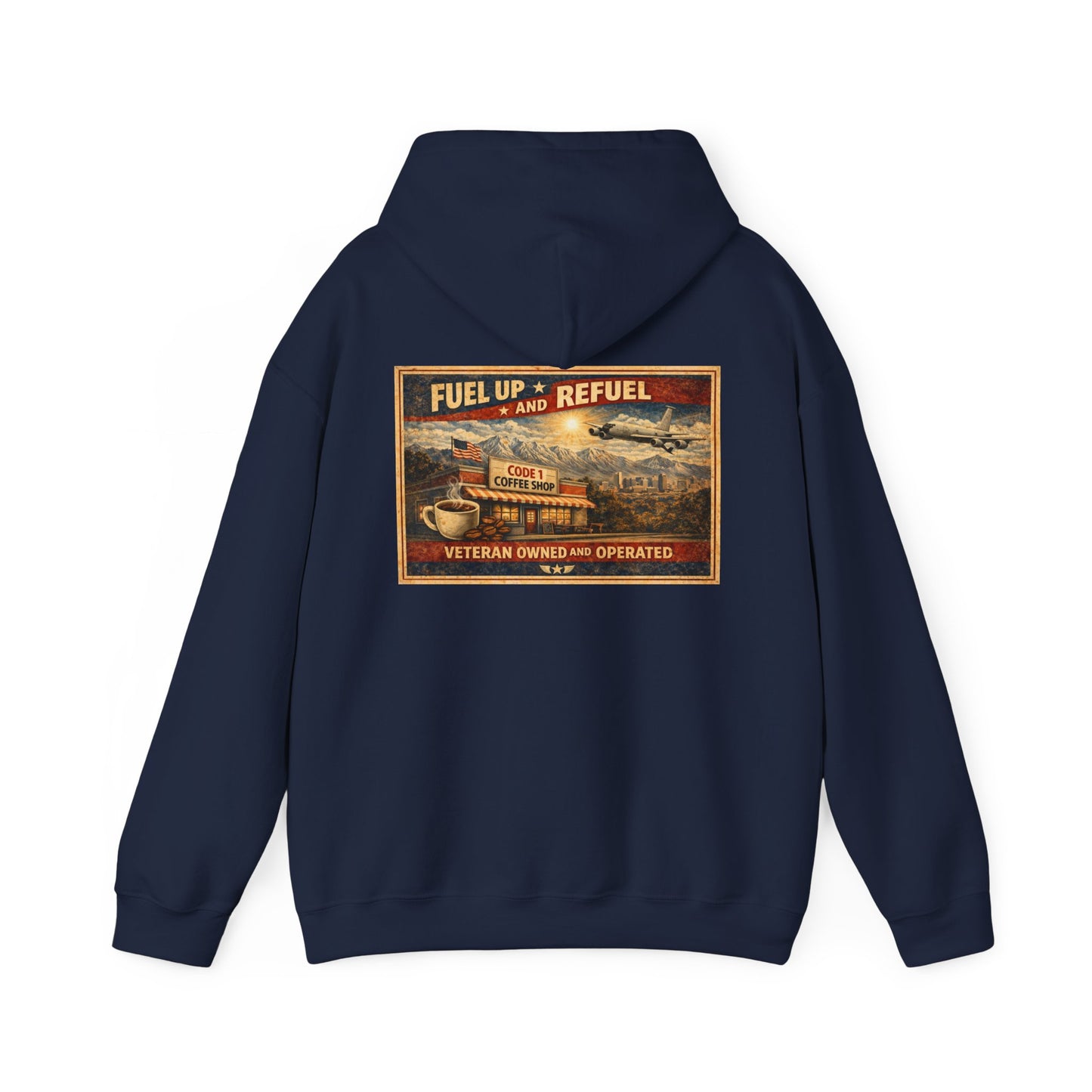 Vintage Gas Station Coffee Hoodie — "Fuel Up and Refuel" Retro Veteran-Owned Design