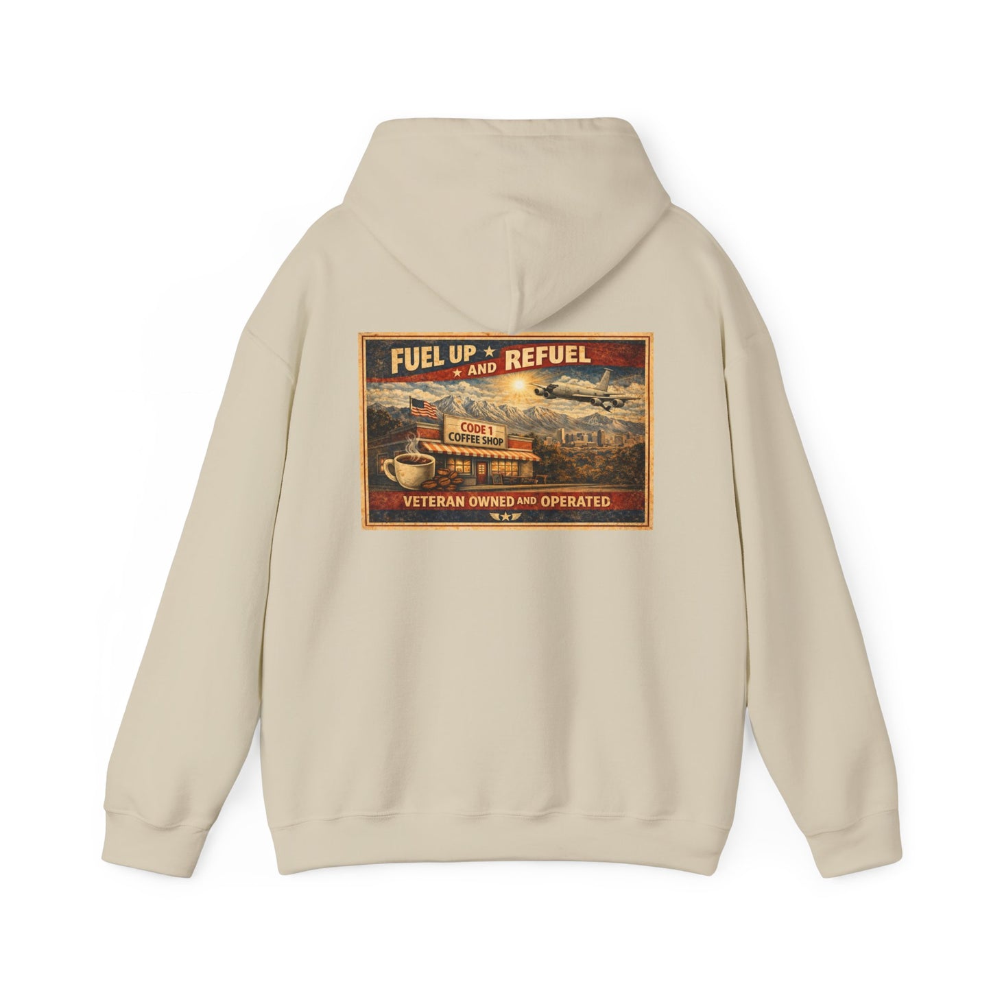 Vintage Gas Station Coffee Hoodie — "Fuel Up and Refuel" Retro Veteran-Owned Design