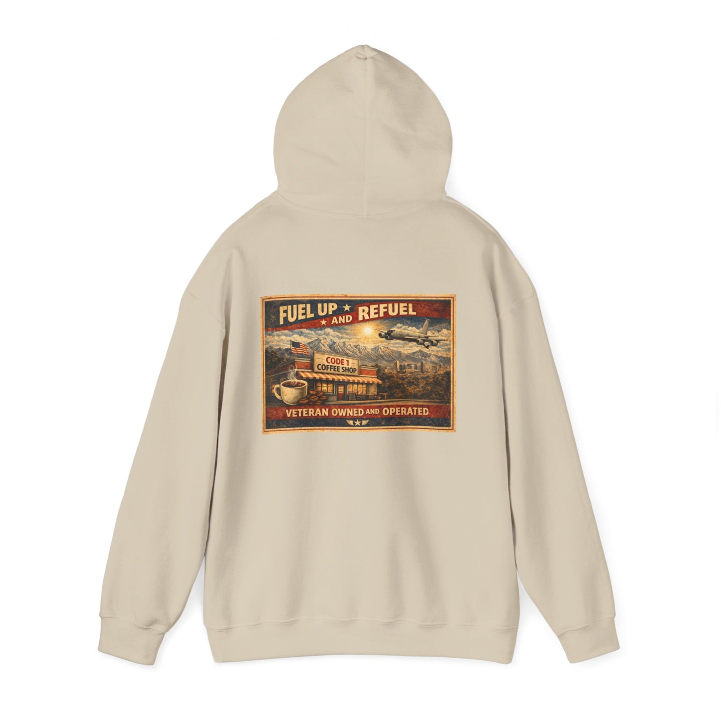 Vintage Gas Station Coffee Hoodie — "Fuel Up and Refuel" Retro Veteran-Owned Design