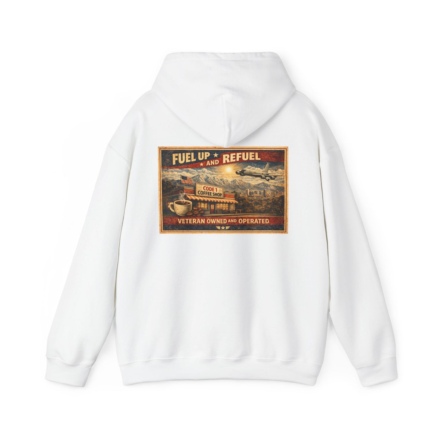 Vintage Gas Station Coffee Hoodie — "Fuel Up and Refuel" Retro Veteran-Owned Design