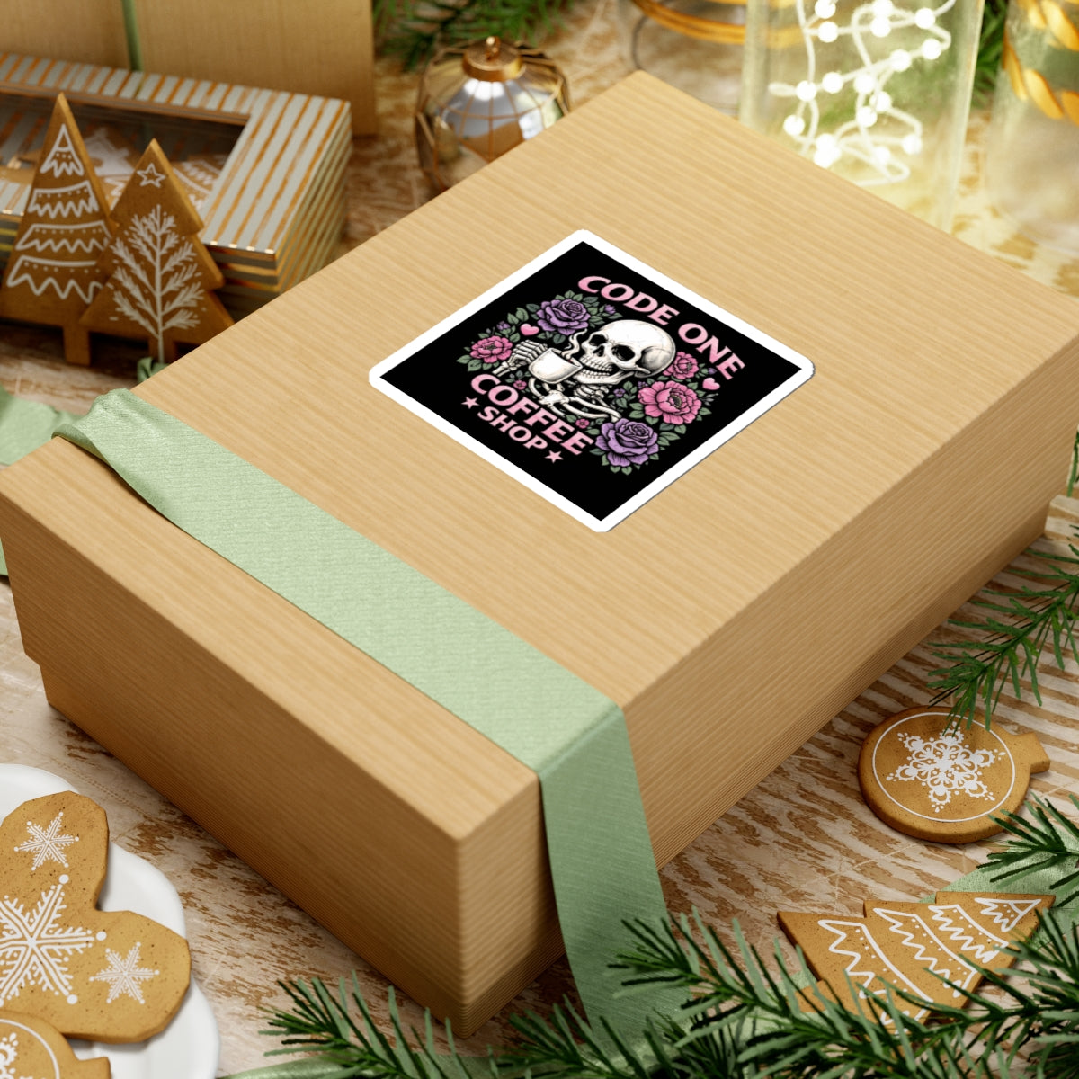 Skull & Roses Code One Coffee Shop Decal