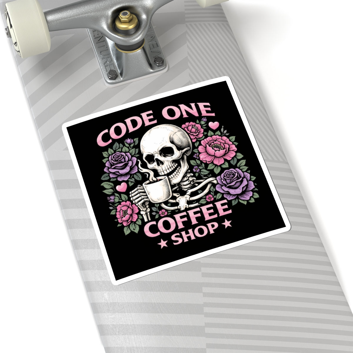 Skull & Roses Code One Coffee Shop Decal